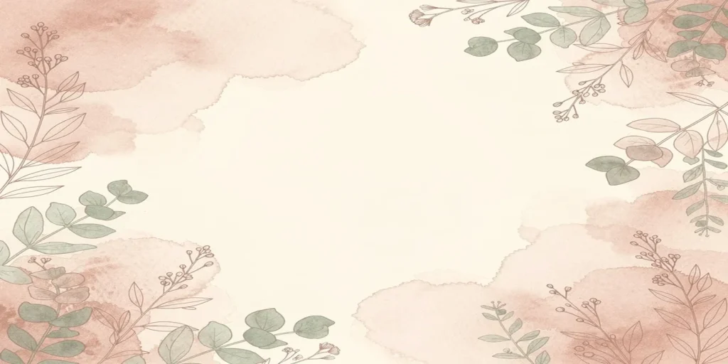 Fond aquarelle rose poudre et vert sauge avec motifs botaniques, bandeau accueil Projet Deco