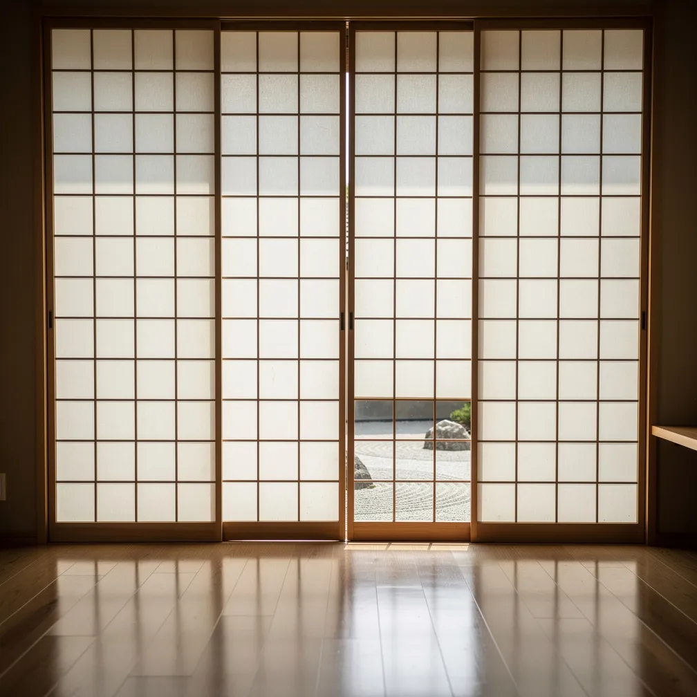 Portes coulissantes shoji en bois et papier washi filtrant la lumière