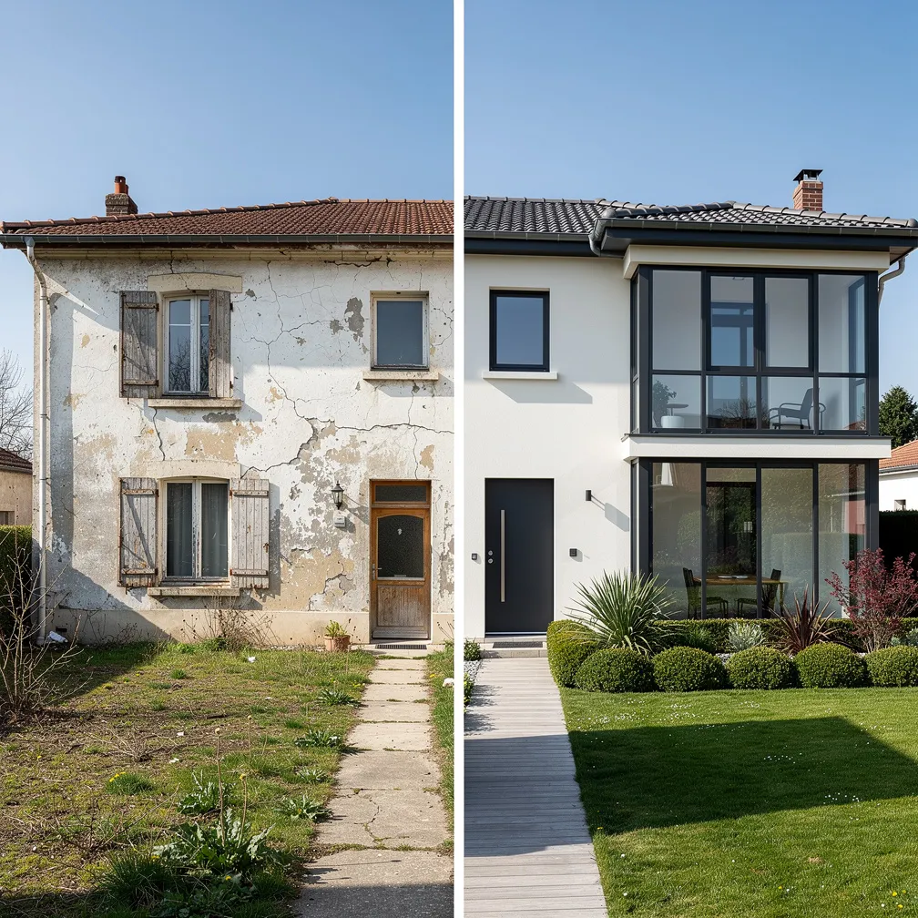 Maison des années 50 avant et après rénovation avec façade modernisée