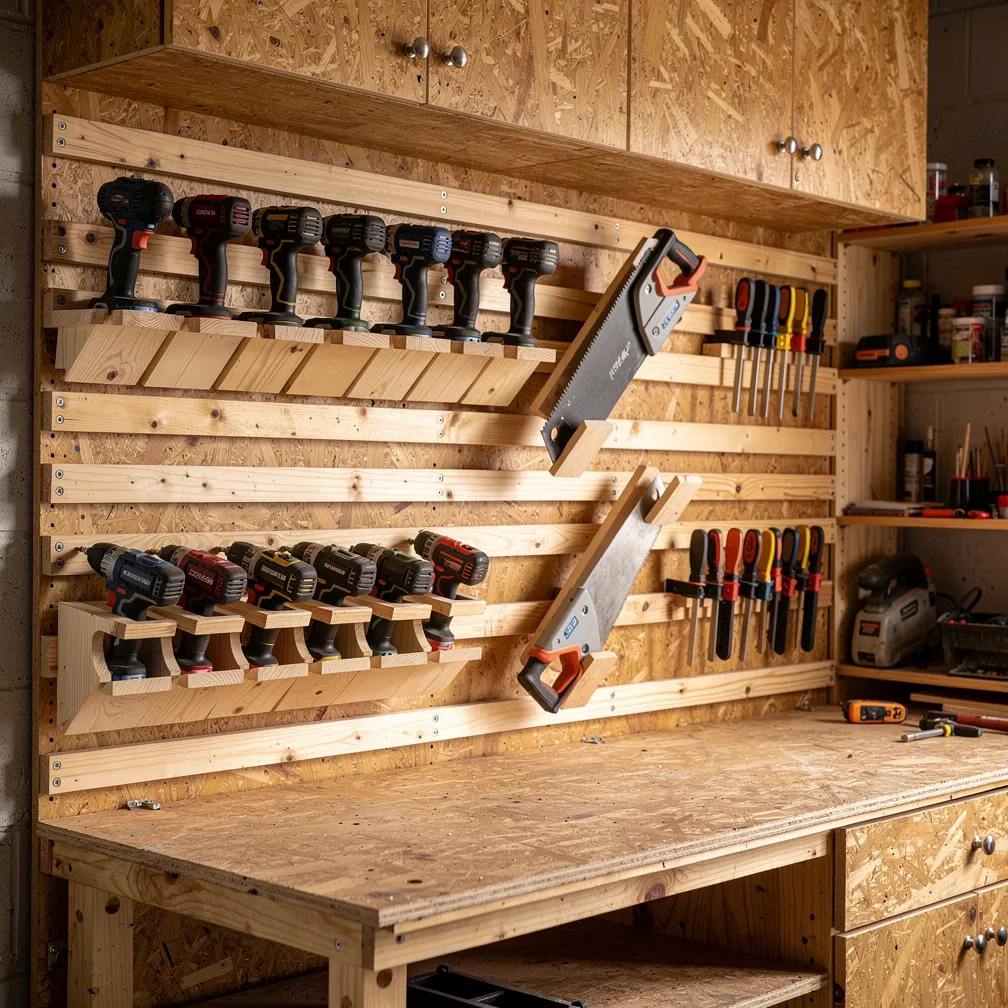 Système de taquets français en contreplaqué avec supports d outils modulables